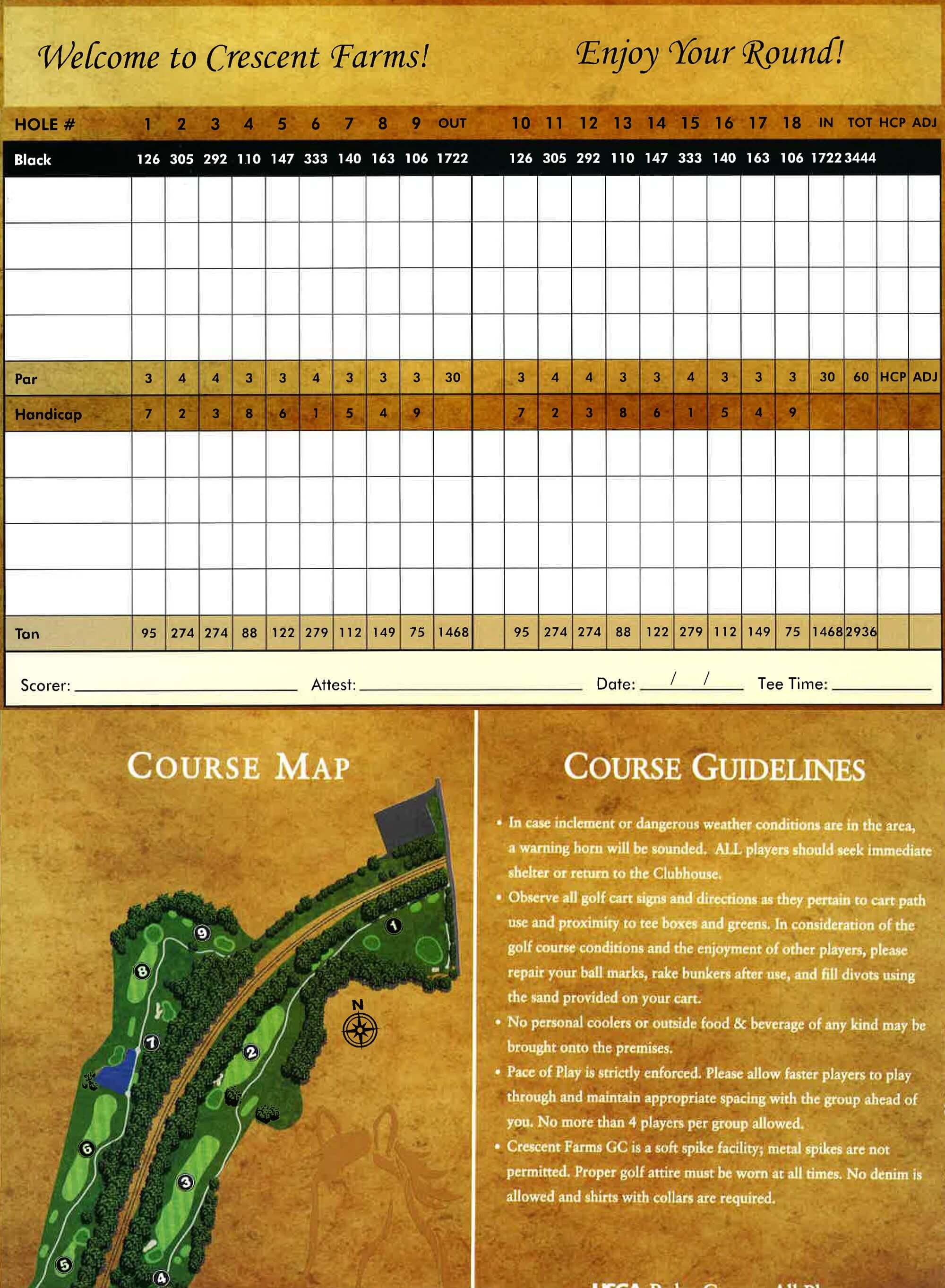 Scorecards Crescent Farms Golf Club
